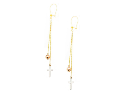 Three Tone Plated Dangle Cross Earring